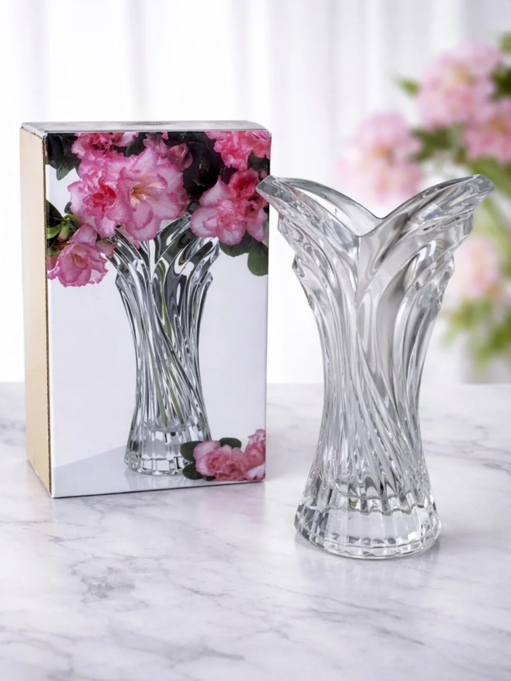 MIKASA Spring Flair Vase 8” Crystal Vintage With Box Tag Japan Discontinued